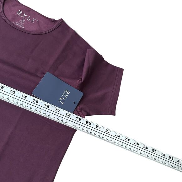 BYLT Drop-Cut Lux T-Shirt Mens Small Maroon Cotton Stretch Short Sleeve New - Picture 8 of 10